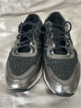 Tod's Black Glitter & Gunmetal Athletic Sneakers